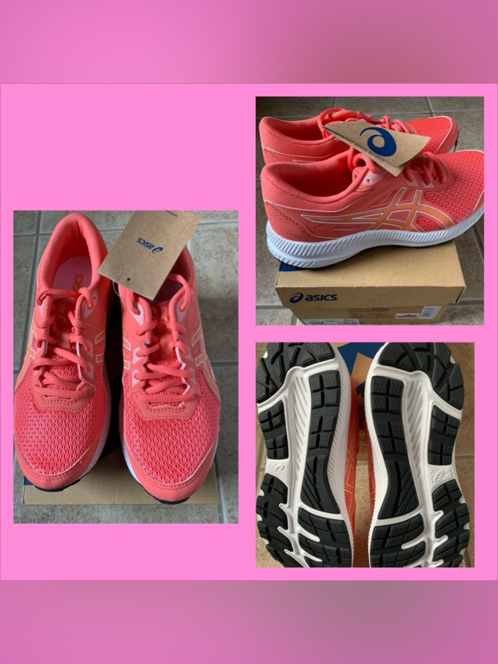 Asics Girl Coral/Pink Mesh Running Sneakers. New